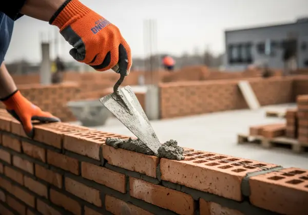 Diversos materiais de construção como tijolos, cimento e areia